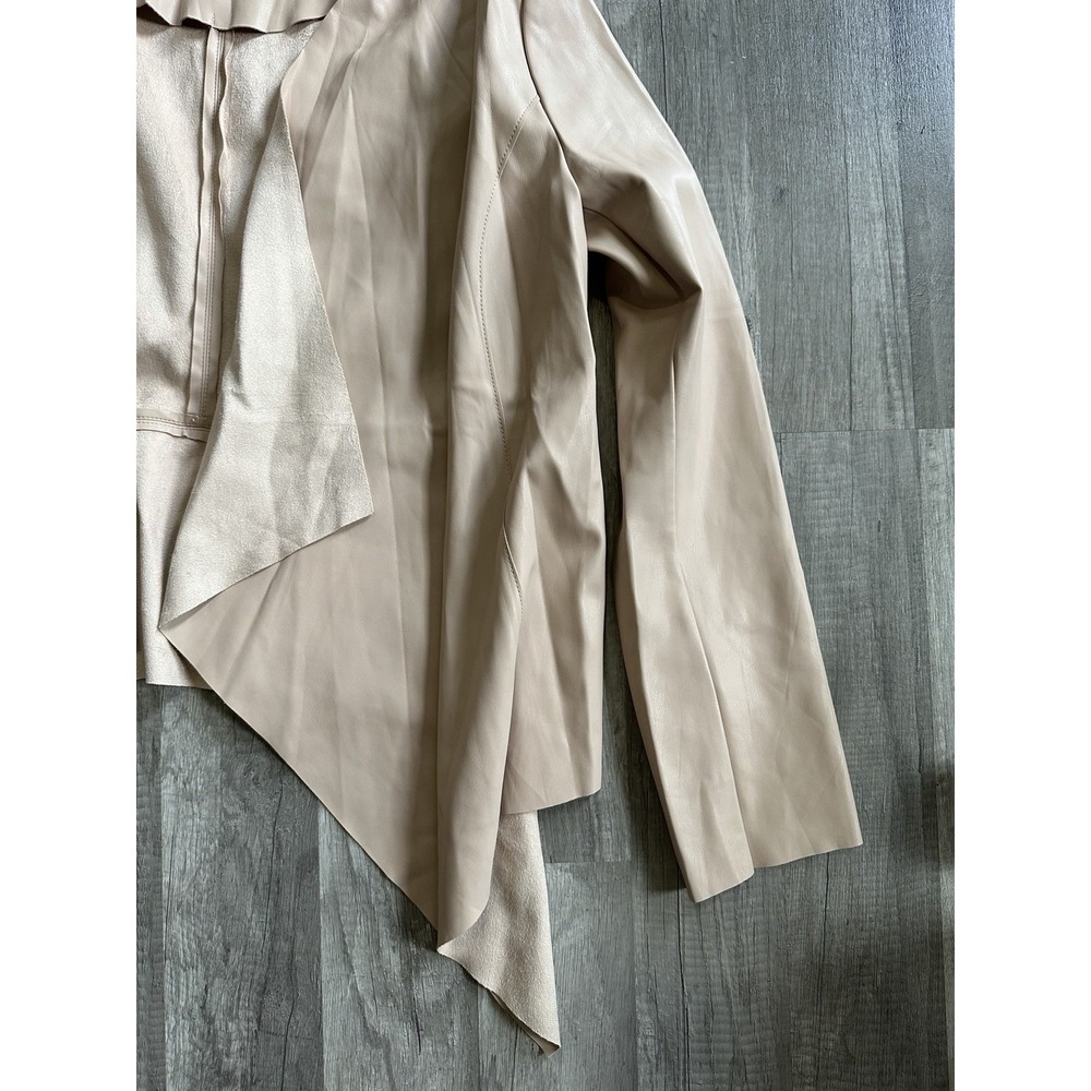 Halogen Womens Blush Beige Faux Leather Draped Open Front Waterfall Jacket 1X - Picture 3 of 12
